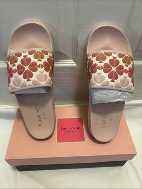 kate spade Pink and Brown Floral Slide Sandals
